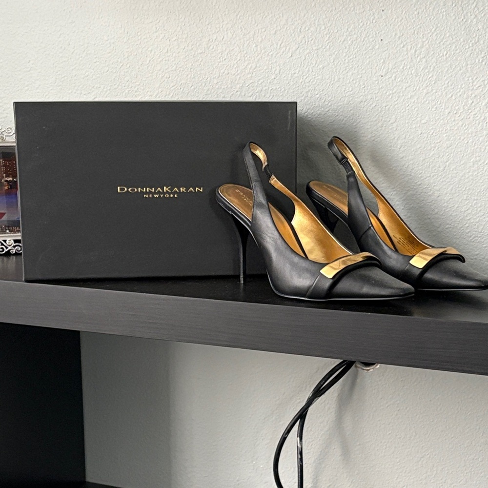 Donna Karan Black Heels with Gold Detail